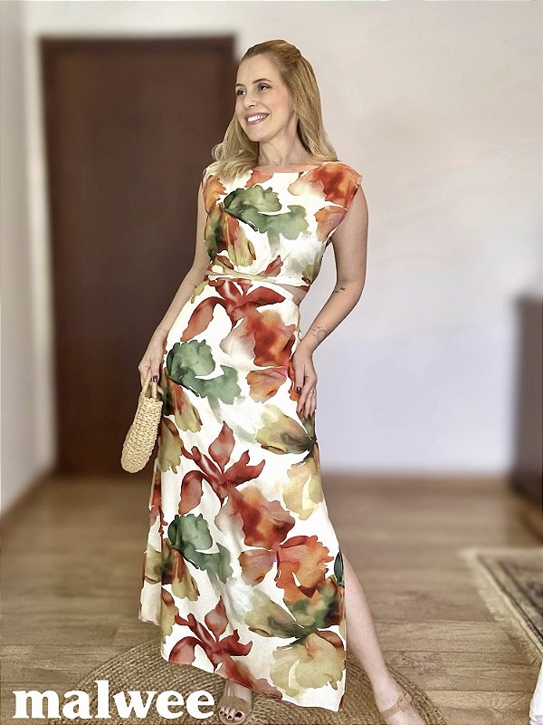 Vestido Flora Aquarela Longo Enfim Malwee