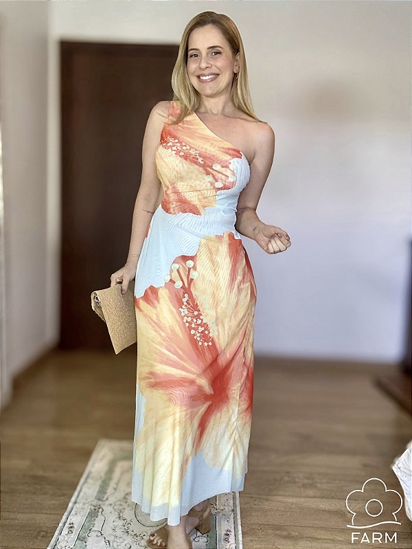 Vestido Tule Ombro Só Vestida de Flor Farm