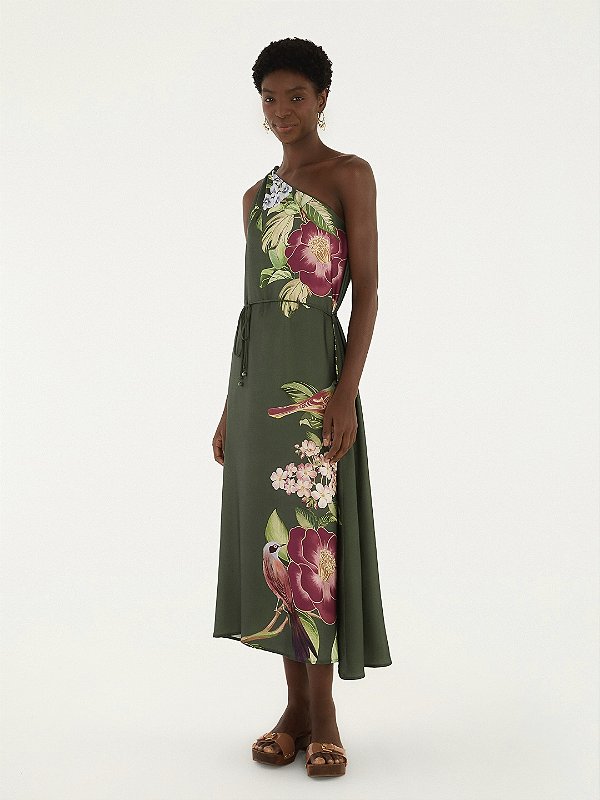 Vestido Ombro Só Flor de Pássaro Farm