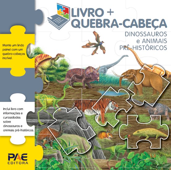 Livro + quebra-cabeça dinossauros e animais pré-históricos