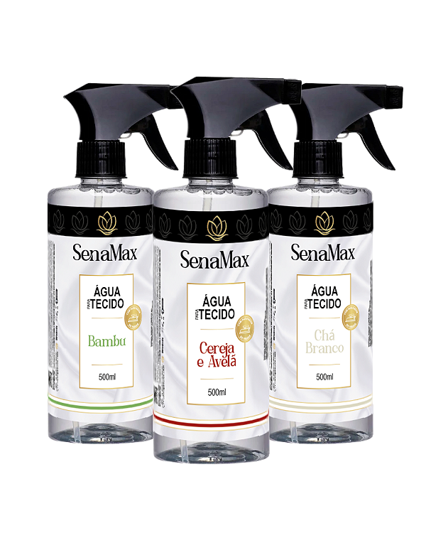 KIT AGUA PARA TECIDO COM FACILITADOR SENAMAX 500ML | CHA BRANCO - BAMBU - CEREJA E AVELÃ