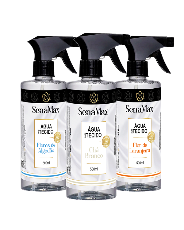 KIT AGUA PARA TECIDO COM FACILITADOR SENAMAX 500ML | CHA BRANCO - FLORES DE ALGODÃO - FLOR DE LARANJEIRA