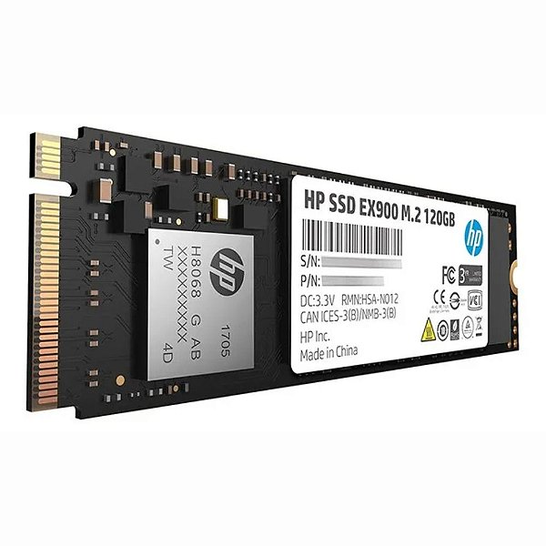 SSD HP EX900, 120GB, M.2, PCIe, NVMe, Leituras: 1900Mb/s e Gravações: 650Mb/s