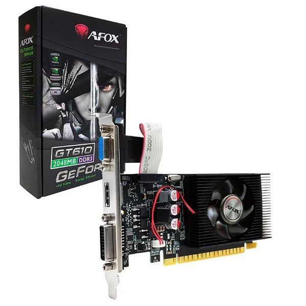 PLACA DE VIDEO AFOX GEFORCE GT610 2GB DDR3 64 BITS LP - HDMI - DVI - VGA - AF610-2048D3L7-V6