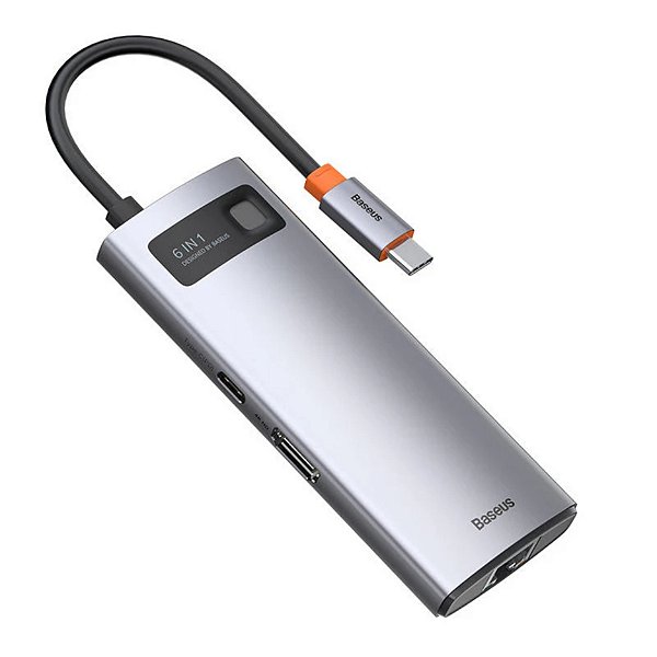 Hub Baseus Tipo C 6 IN 1 - Cinza