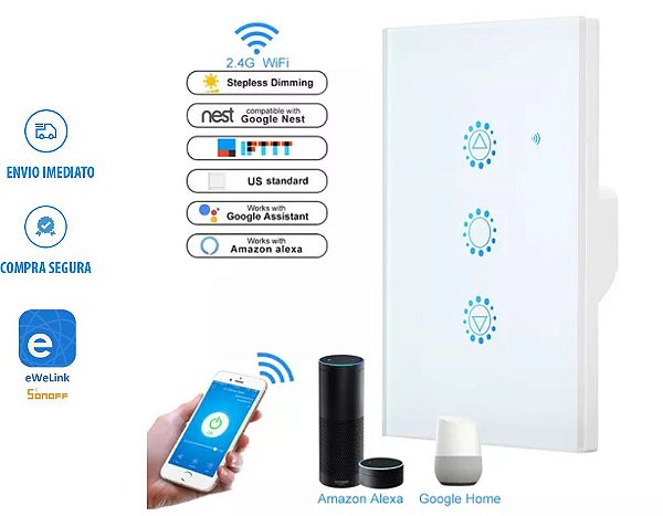 Interruptor Wifi Dimmer Touch Ewelink Google Home E Alexa