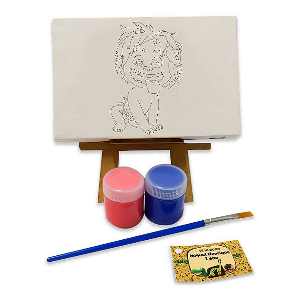 AL103 - Lembrancinha Kit Pintura Cavalete com Tela Gravada - Tema Infantil
