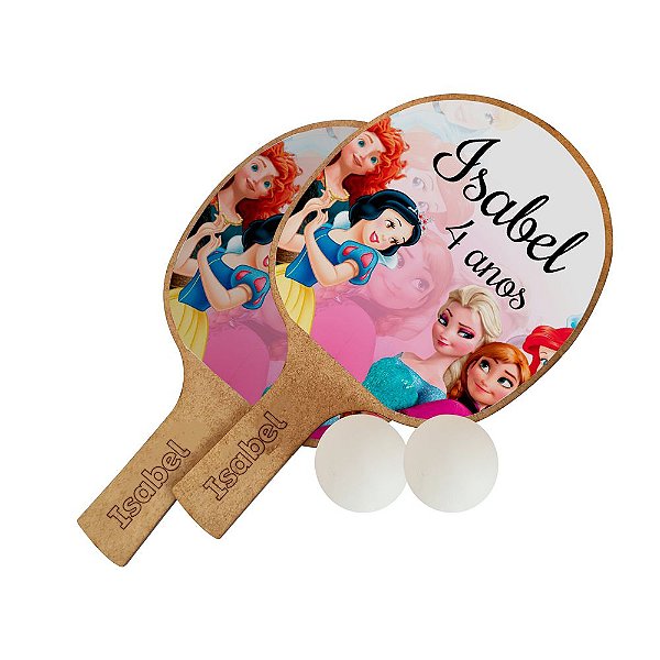 AL340 - Lembrancinha Kit Jogo Ping-Pong com Raquetes e Bolinhas - Tema Princesas