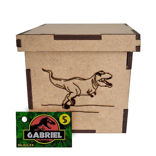 AL007 - Lembrancinha Personalizada Caixa mdf Personalizada com Semente Gravada - Tema Dinossauros