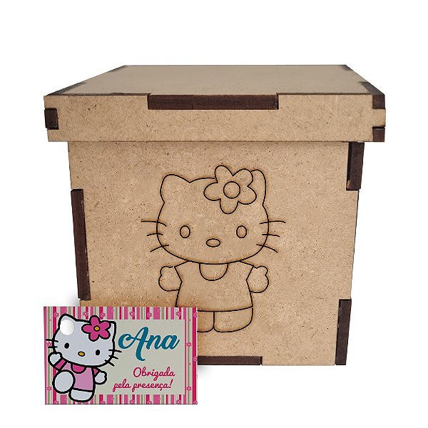 AL008 - Lembrança Eco Caixa mdf Personalizada com Sementes de Flores ou Temperos - Tema Hello Kitty