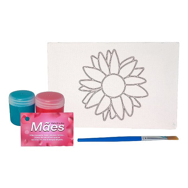 AL023 - Kit Pintura com Tela Gravada, Tintas e Pincel - Dia das Mães