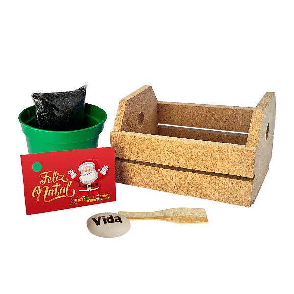 AL009 - Lembrancinha Caixote mdf com Embalagem Celofane e Semente Personalizada - Natal