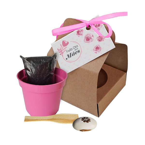 AL029 - Kit Cultivo Cestinha Kraft com Semente Personalizada - Dia das Mães