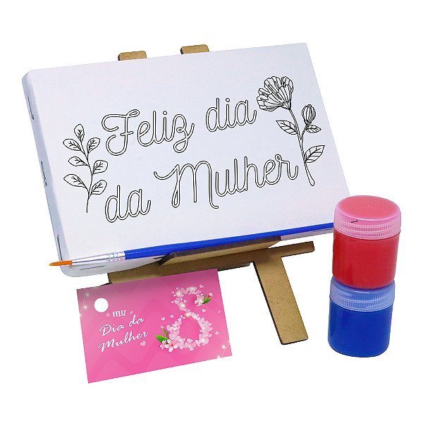 AL103 - Lembrancinha Kit Pintura Cavalete com Tela Gravada - Dia da Mulher