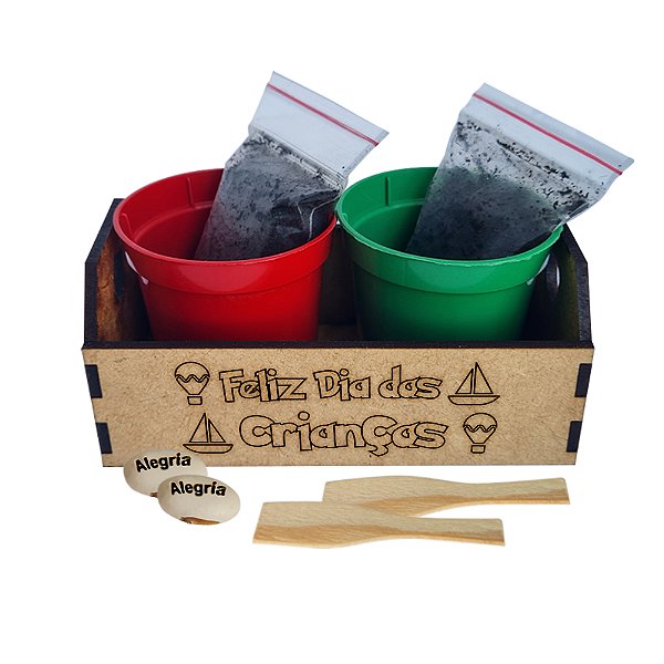 AL073 - Lembrancinha Cultivo Caixote Gravado com 2 Vasos - Semente Personalizada