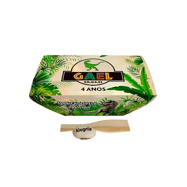 AL126 - Lembrancinha Eco Mini Jardineira com cinta e Semente Personalizada - Dinossauros