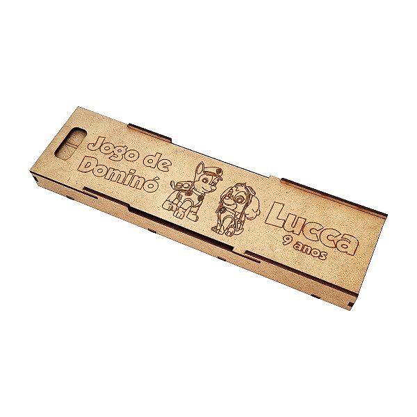 AL110 - Kit Jogo Educativo Dominó em mdf com Adesivo Personalizado - Tema Patrulha Canina