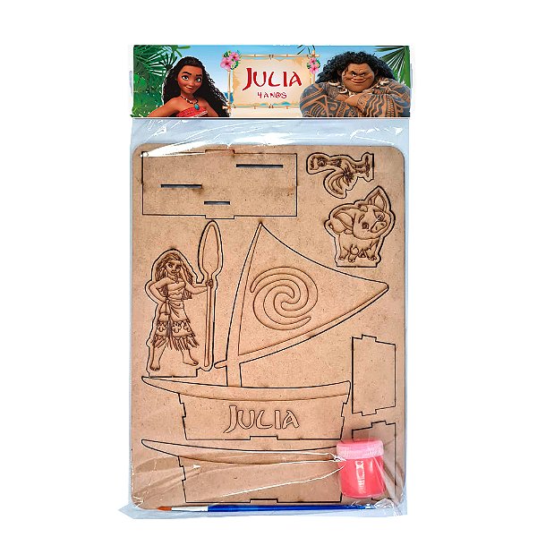 Al114 - Lembrancinha para pintar e moontar - Barquinho Moana para Montar e Pintar com 1 Tinta