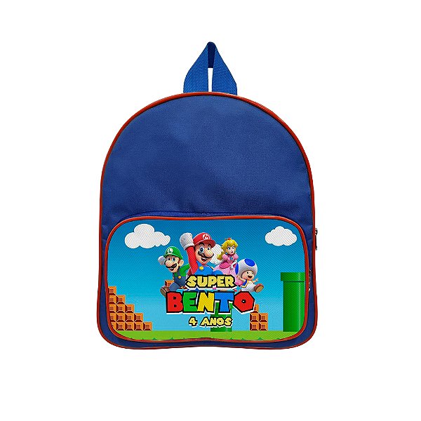 AL228 - Mochila Infantil Nylon com Bolso Personalizado - Super Mário