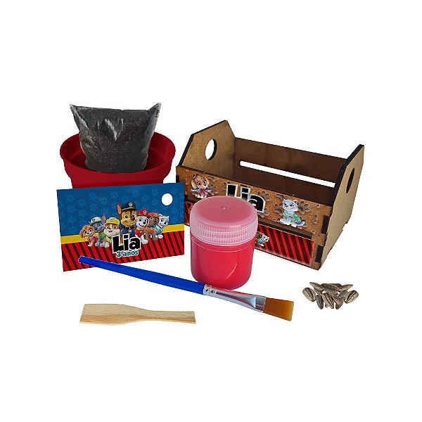 AL149 - Lembrancinha para Plantar com Caixote Personalizado com DTF UV - Patrulha Canina