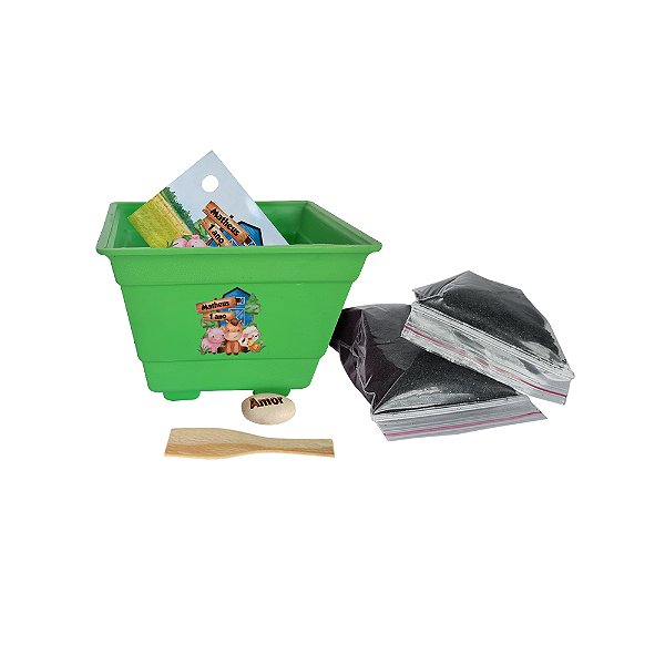 AL152 - Lembrancinha Jardinagem com Vaso Grande Personalizada e Semente Gravada - Tema Fazendinha