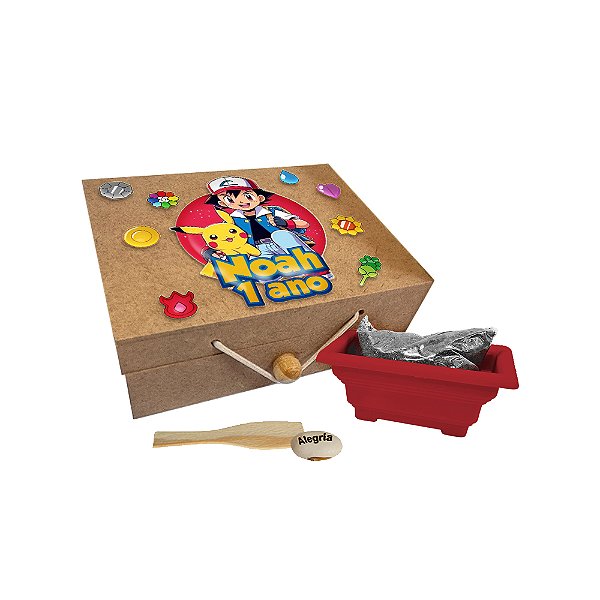AL155 - Lembrancinha Jardinagem com Caixa mdf e Semente Gravada - Tema Pokémon