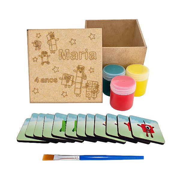 AL334 - Lembrancinha Kit Jogo da Memória mdf com Tinta e Pincel - Tema Numberblocks