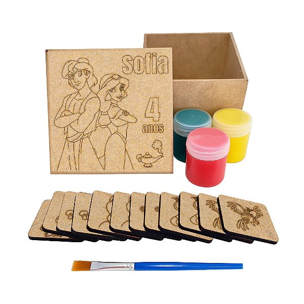 AL333 - Lembrancinha Kit Jogo da Memória mdf com Tinta e Pincel - Tema Aladim