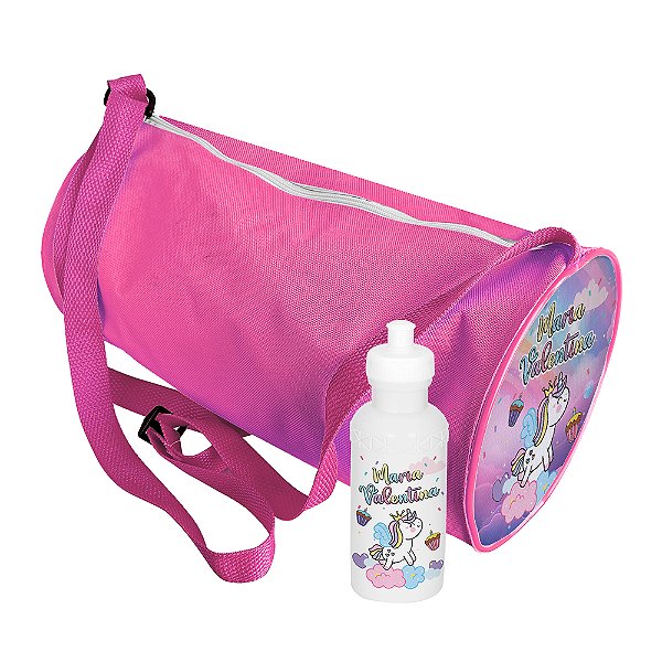 AL217 - Bolsa Esporte Personalizada com Squeeze - Tema Unicórnios