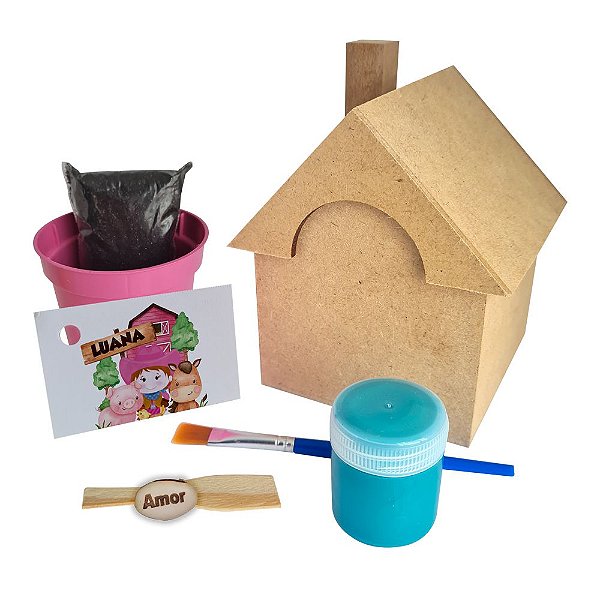 AL031 - Lembrancinha para Plantar e Pintar Casinha mdf - Com Semente Personalizada