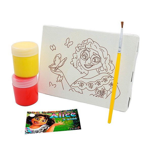 AL023 - Kit Pintura com Tela Gravada, Tintas e Pincel - Tema Infantil