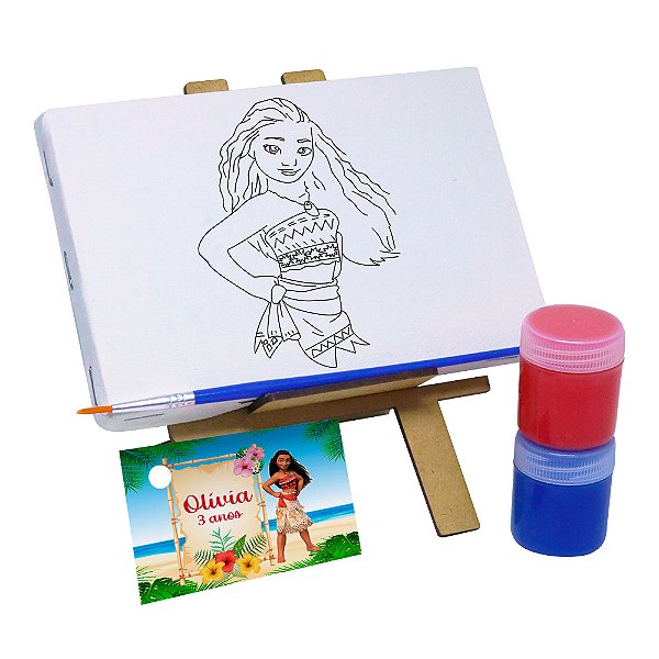 AL103 - Lembrancinha Kit Pintura Cavalete com Tela Gravada - Tema Moana