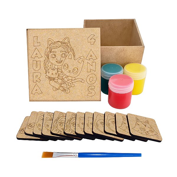 AL333 - Lembrancinha Kit Jogo da Memória mdf com Tinta e Pincel - Tema A Casa Mágica da Gaby