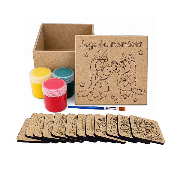 AL333 - Lembrancinha Kit Jogo da Memória mdf com Tinta e Pincel - Tema Bluey