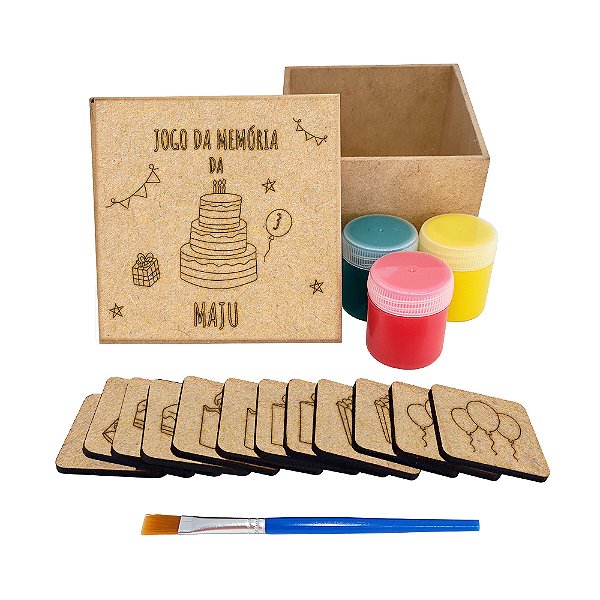 AL333 - Lembrancinha Kit Jogo da Memória mdf com Tinta e Pincel - Festa de Aniversário