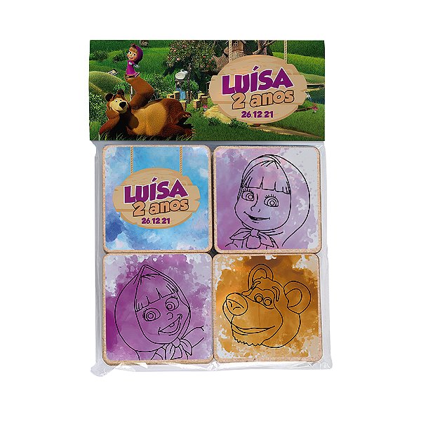 AL090 - Jogo da Memória mdf com adesivo Personalizado - Tema Masha e o Urso