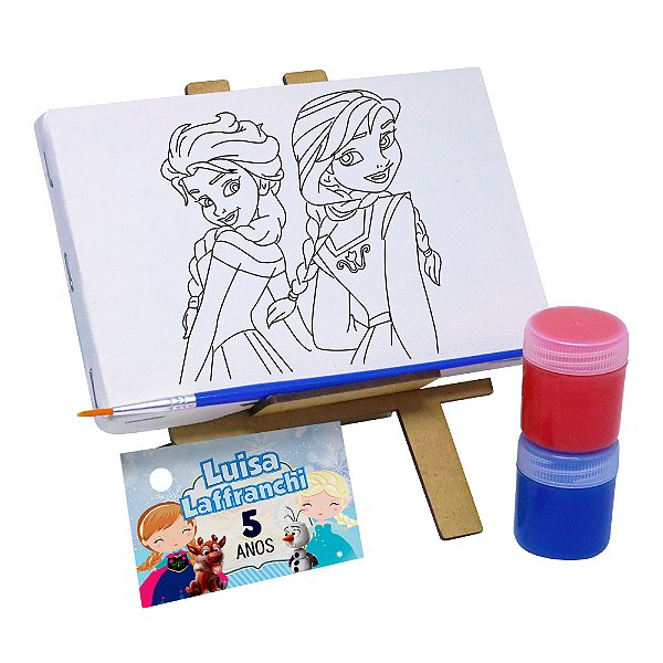AL103 - Lembrancinha Kit Pintura Cavalete com Tela Gravada - Tema Frozen