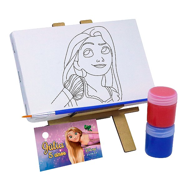 AL103 - Lembrancinha Kit Pintura Cavalete com Tela Gravada - Tema Enrolados