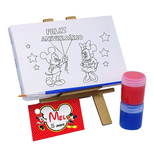 AL103 - Lembrancinha Kit Pintura Cavalete com Tela Gravada - Tema Turma do Mickey