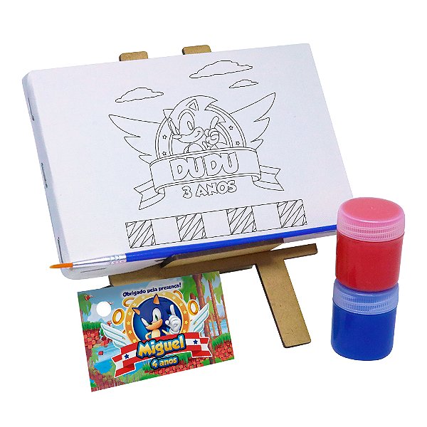AL103 - Lembrancinha Kit Pintura Cavalete com Tela Gravada - Tema Sonic
