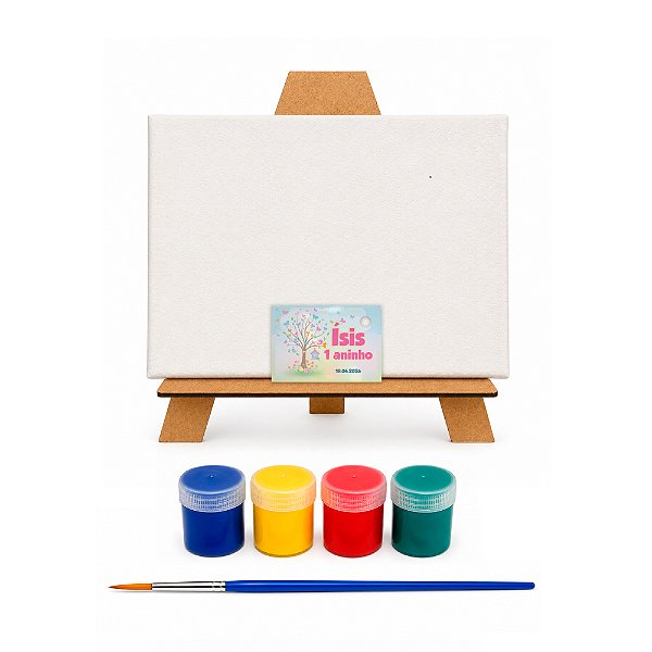 AL135 - Kit Pintura com Tela 20 x 15, Cavalete mdf, 4 Tintas e Pincel - Tema Jardim