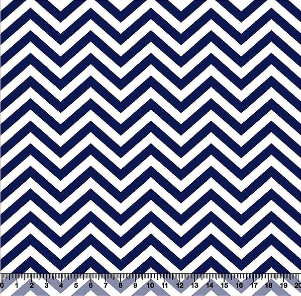 Tecido Tricoline Chevron Azul Escuro e Branco