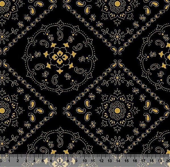 Tecido Tricoline Mandala Preto