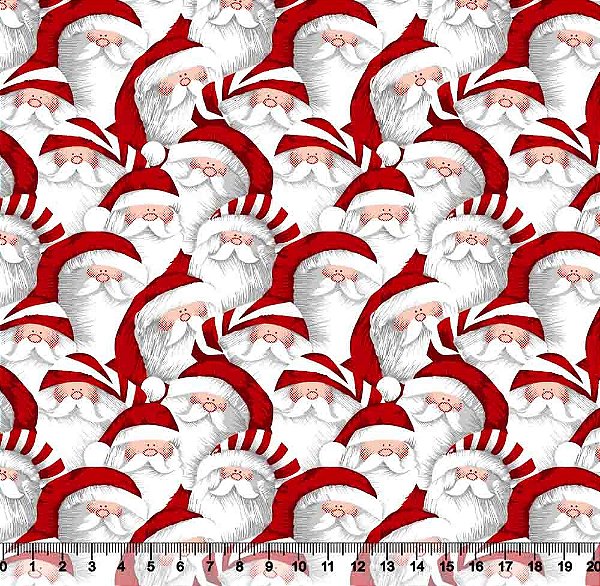 Tecido Tricoline Rosto Papai Noel Fofo