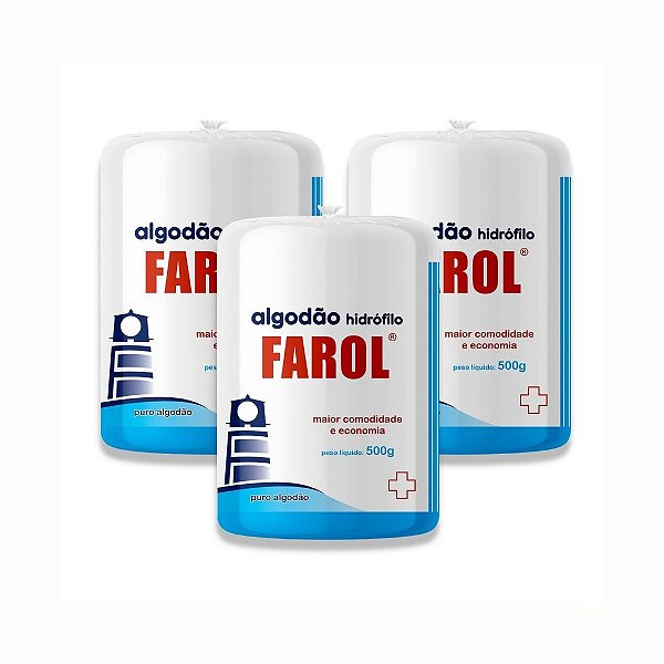 KIT COM 3 PACOTES ALGODÃO FAROL  ROLO  500G