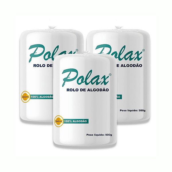 KIT COM 3 PACOTES ALGODAO POLAX ROLO - 500G
