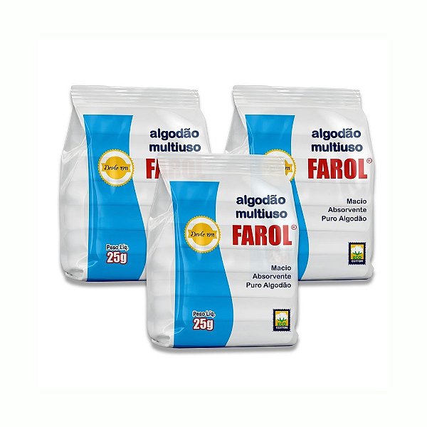 KIT COM 3 PACOTES DE ALGODÃO MULTIUSO 50G FAROL