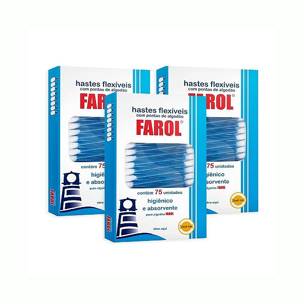 KIT COM 3 PACOTES ALGODAO FAROL HASTES FLEXIVEIS - 75 UN