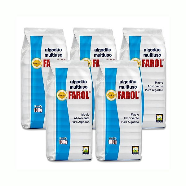 KIT COM 5 PACOTES ALGODAO FAROL MULTIUSO - 100G