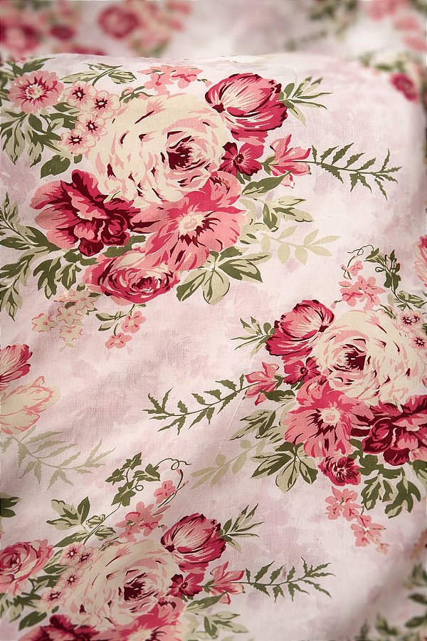 Tecido Percal 100% Algodão Estampado Floral Rosa